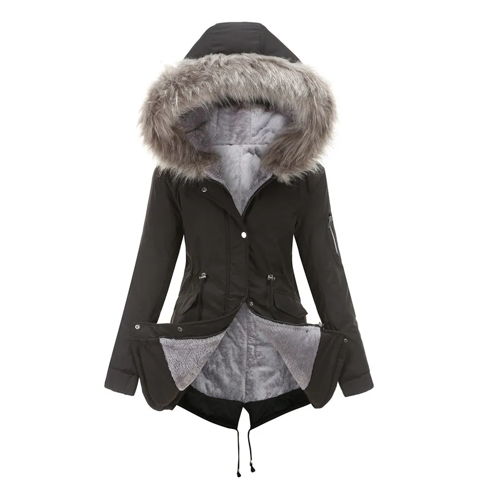 Women's Parka Jacket Hooded Stylish Winter Coats with Faux Fur