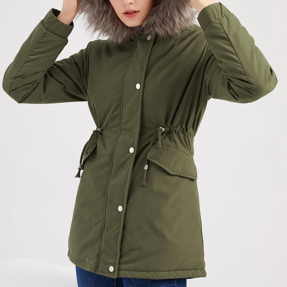 Women's Parka Jacket Hooded Stylish Winter Coats with Faux Fur