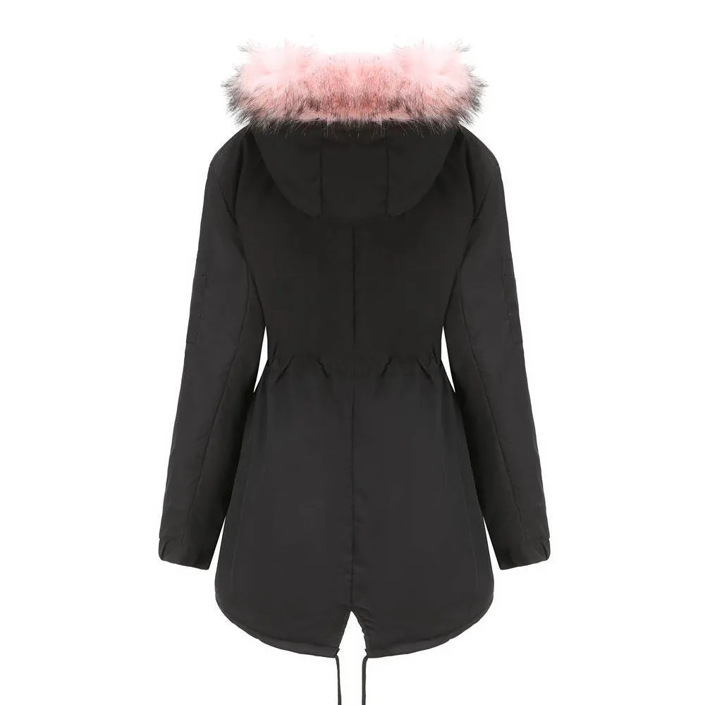 Women's Parka Jacket Hooded Stylish Winter Coats with Faux Fur