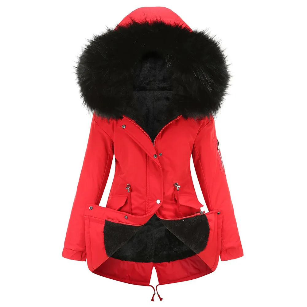 Women's Parka Jacket Hooded Stylish Winter Coats with Faux Fur