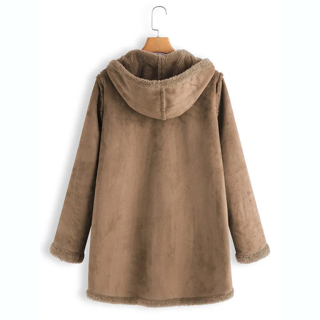 Women’s Plush Hooded Coat with Pockets in 2 Colors M-5XL