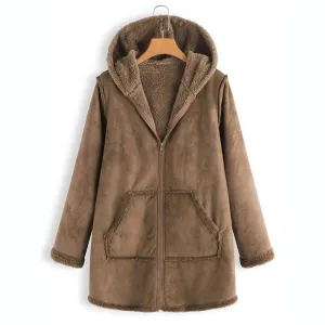 Women’s Plush Hooded Coat with Pockets in 2 Colors M-5XL