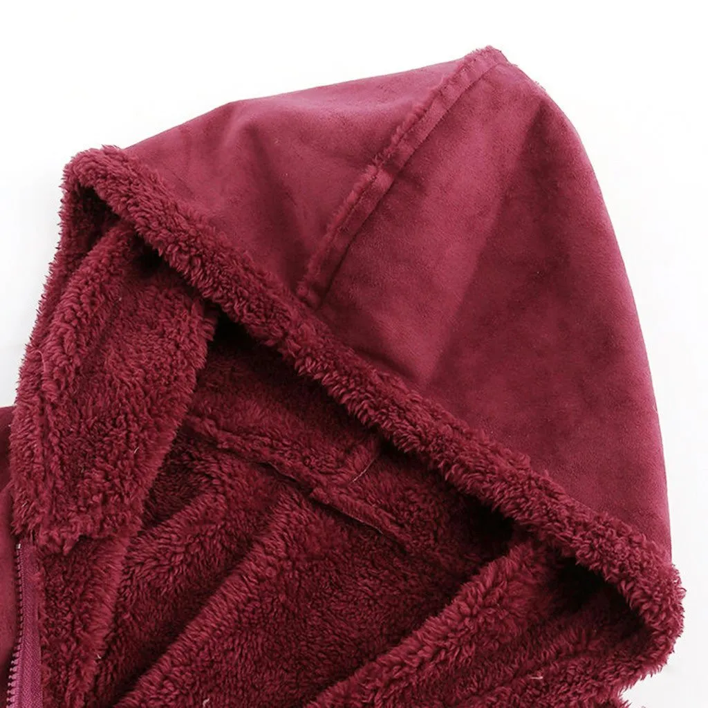 Women’s Plush Hooded Coat with Pockets in 2 Colors M-5XL
