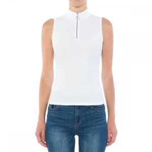 Womens-Ribbed Mock Neck O-Ring Zip Sleeveless Tank Top