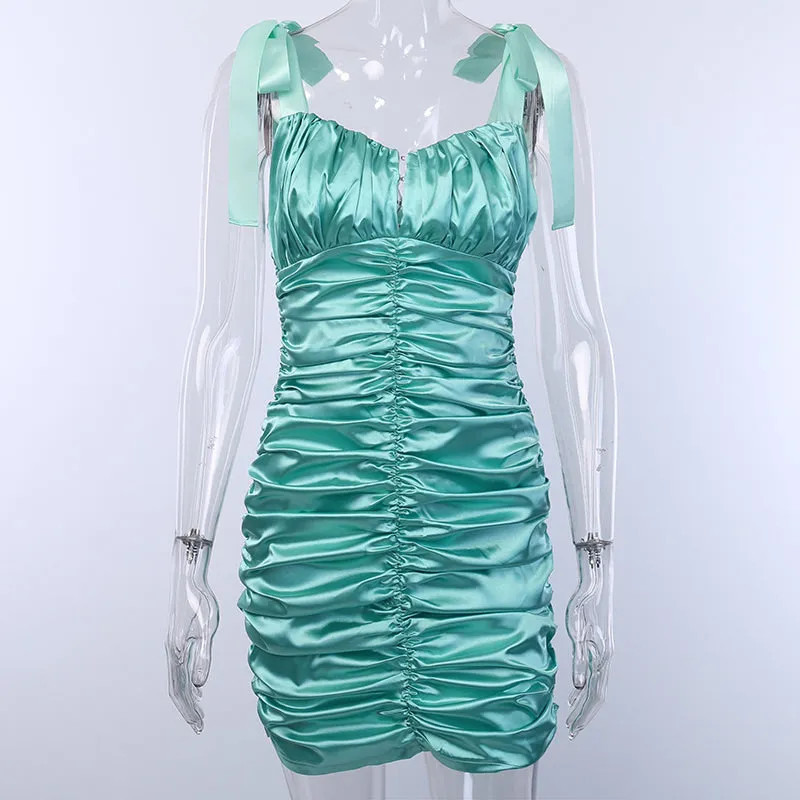 Women's Sleeveless Ruched Solid Silk Mini Dress