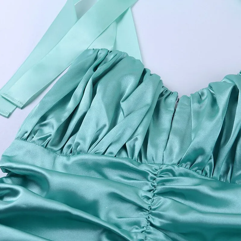 Women's Sleeveless Ruched Solid Silk Mini Dress