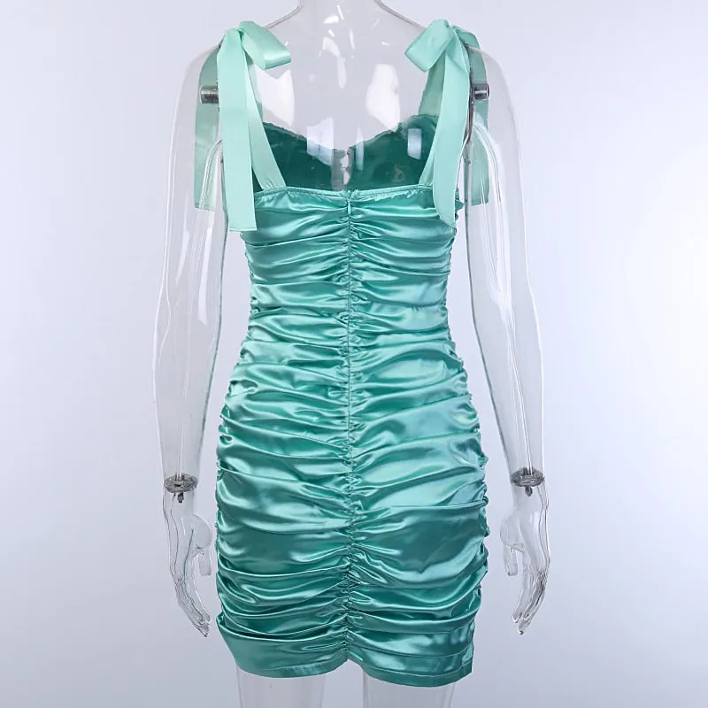 Women's Sleeveless Ruched Solid Silk Mini Dress