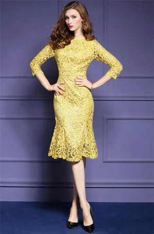 Women's Spring Casual Slim O-Neck Lace Dress