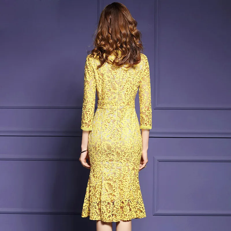 Women's Spring Casual Slim O-Neck Lace Dress
