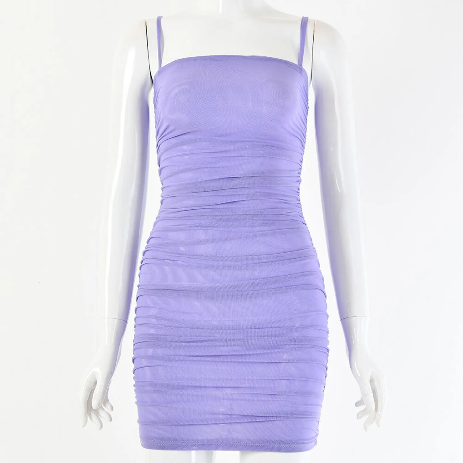 Women's Summer Bodycon Mesh Ruched Mini Dress