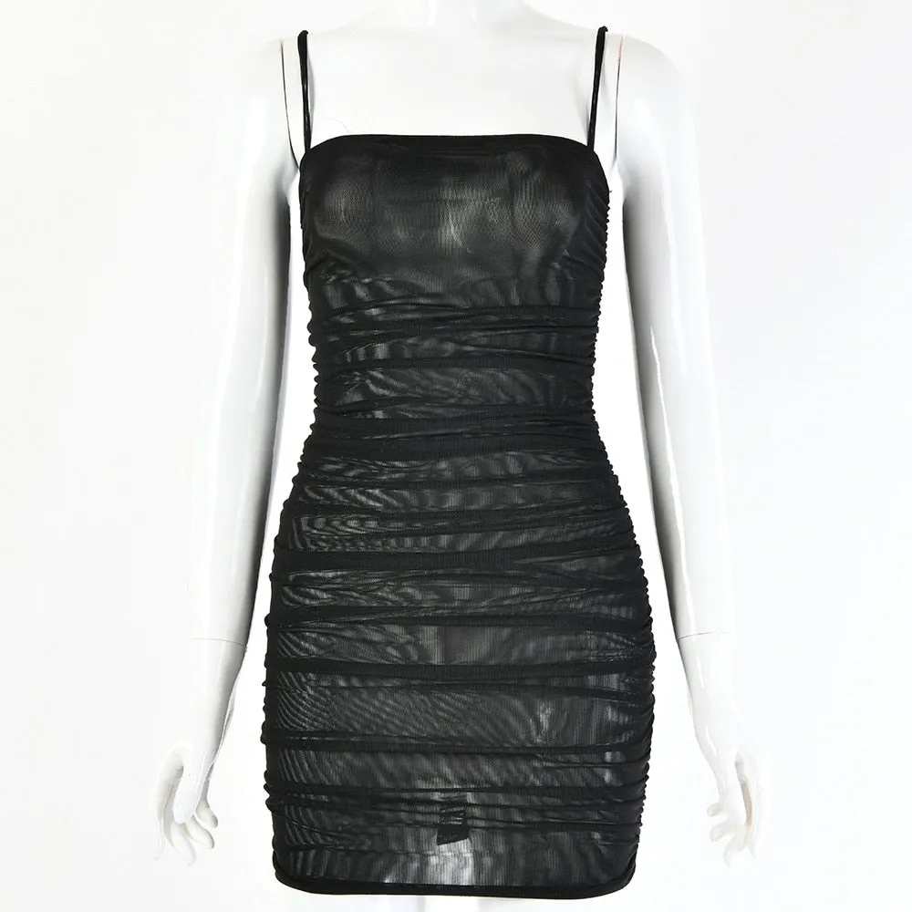 Women's Summer Bodycon Mesh Ruched Mini Dress