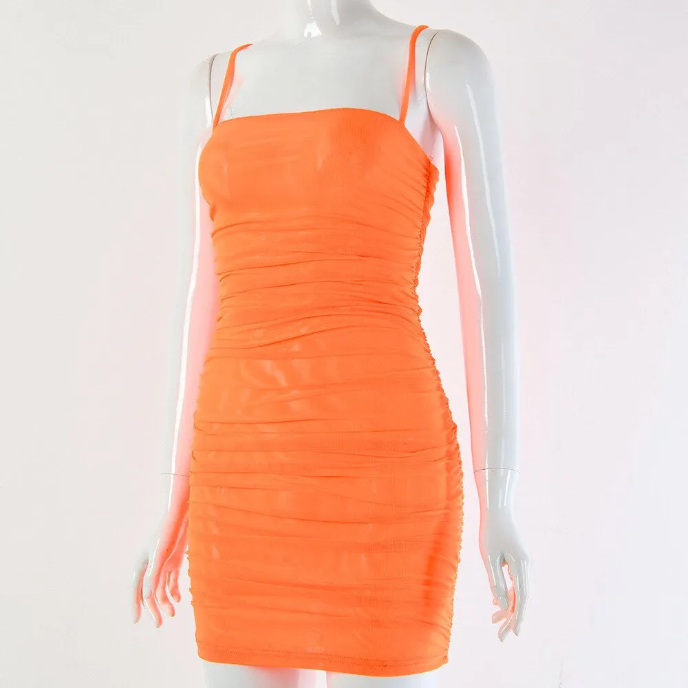 Women's Summer Bodycon Mesh Ruched Mini Dress