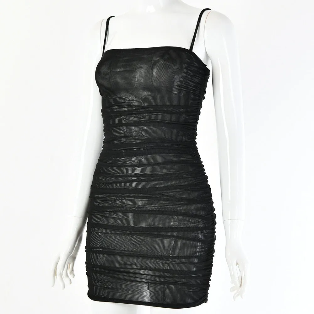 Women's Summer Bodycon Mesh Ruched Mini Dress