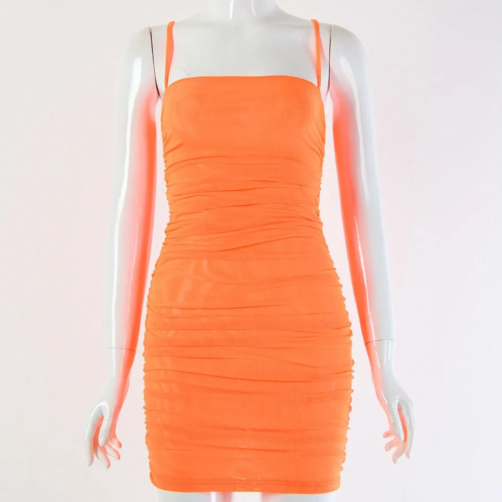 Women's Summer Bodycon Mesh Ruched Mini Dress