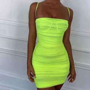 Women's Summer Bodycon Mesh Ruched Mini Dress