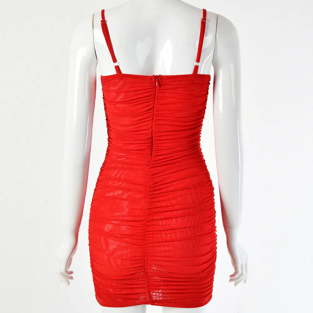 Women's Summer Bodycon Mesh Ruched Mini Dress