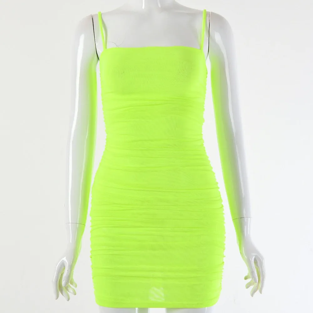 Women's Summer Bodycon Mesh Ruched Mini Dress