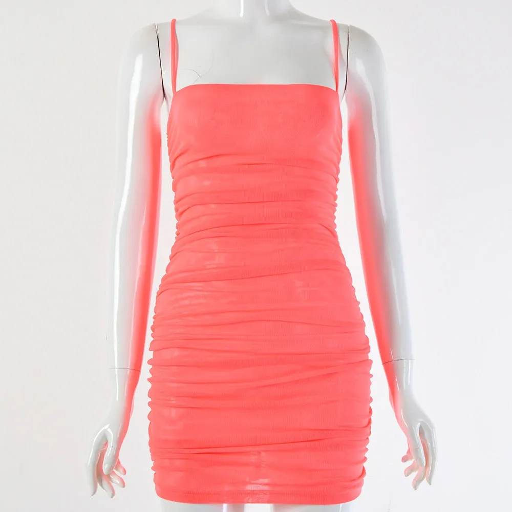 Women's Summer Bodycon Mesh Ruched Mini Dress
