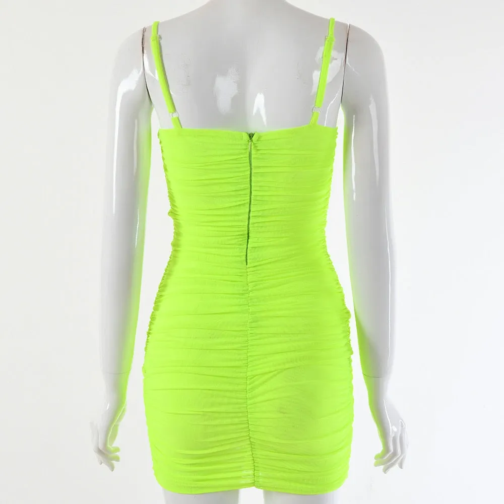 Women's Summer Bodycon Mesh Ruched Mini Dress