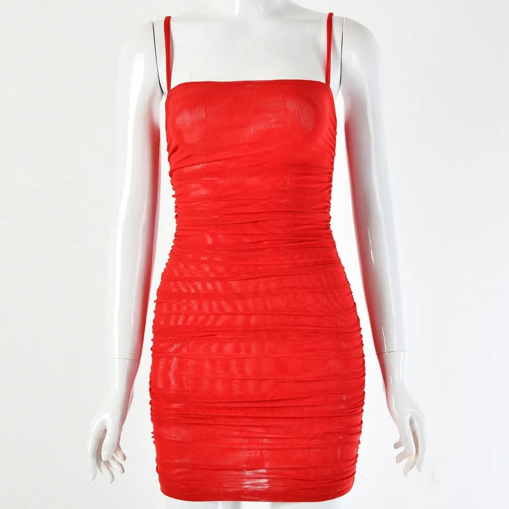 Women's Summer Bodycon Mesh Ruched Mini Dress