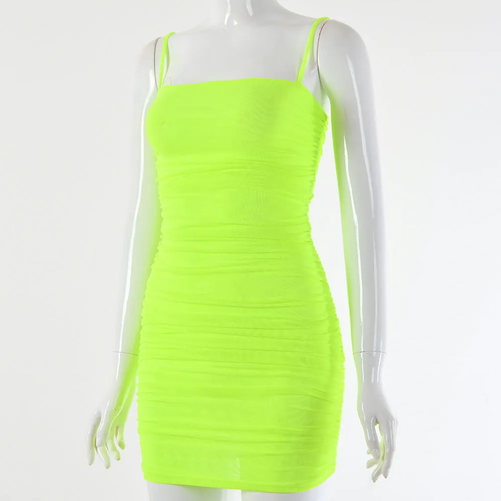 Women's Summer Bodycon Mesh Ruched Mini Dress