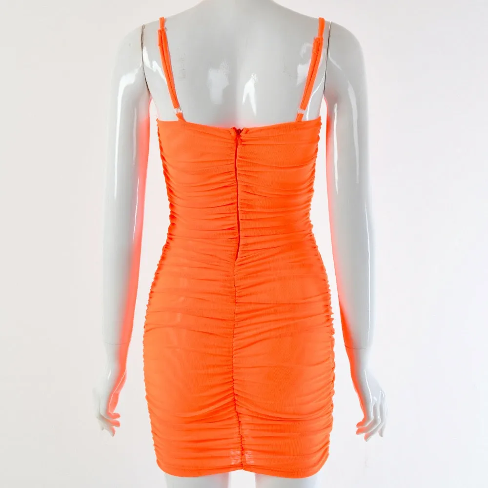 Women's Summer Bodycon Mesh Ruched Mini Dress