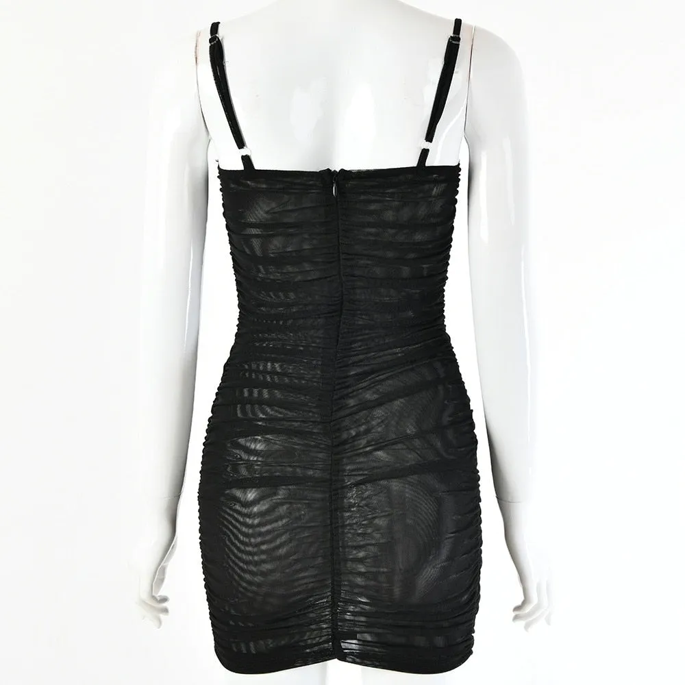 Women's Summer Bodycon Mesh Ruched Mini Dress