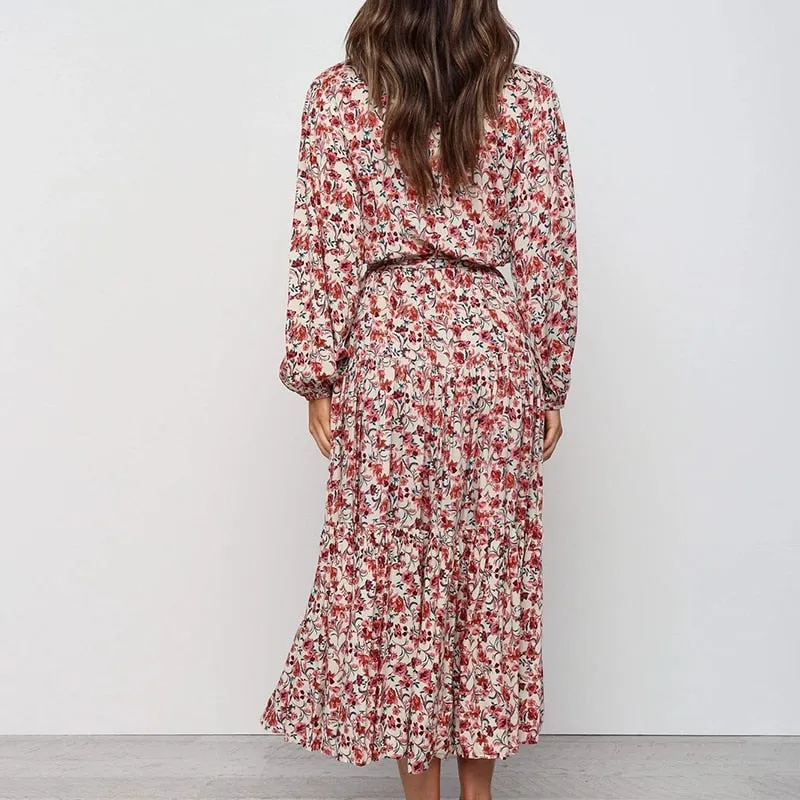 Women's Summer Casual Deep V-Neck Long High-Waist Dress