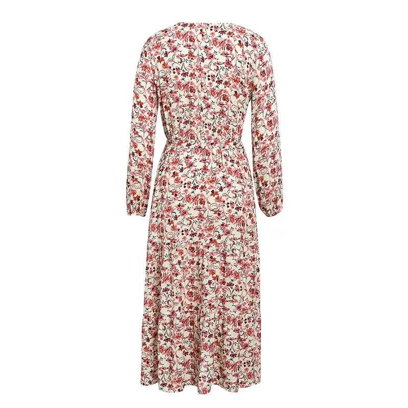Women's Summer Casual Deep V-Neck Long High-Waist Dress