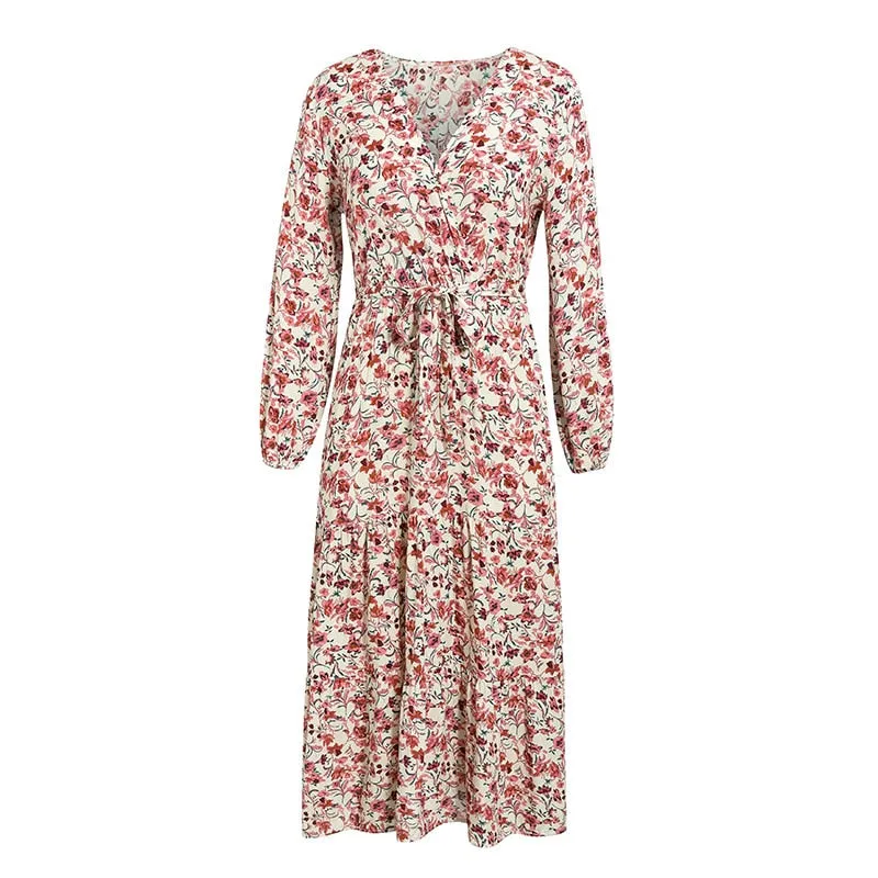 Women's Summer Casual Deep V-Neck Long High-Waist Dress