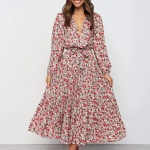 Women's Summer Casual Deep V-Neck Long High-Waist Dress