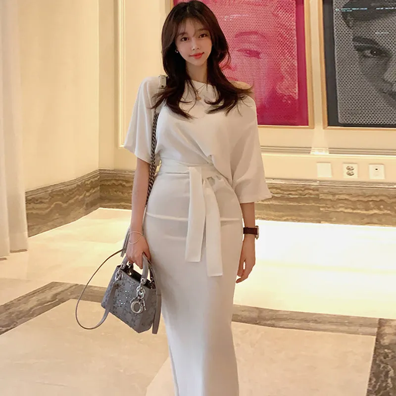 Women's Summer Casual Off-Shoulder Bat-Sleeved Sheath Dress