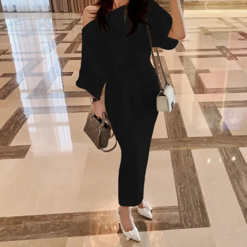 Women's Summer Casual Off-Shoulder Bat-Sleeved Sheath Dress