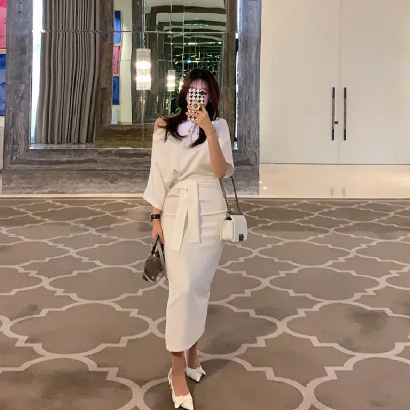 Women's Summer Casual Off-Shoulder Bat-Sleeved Sheath Dress