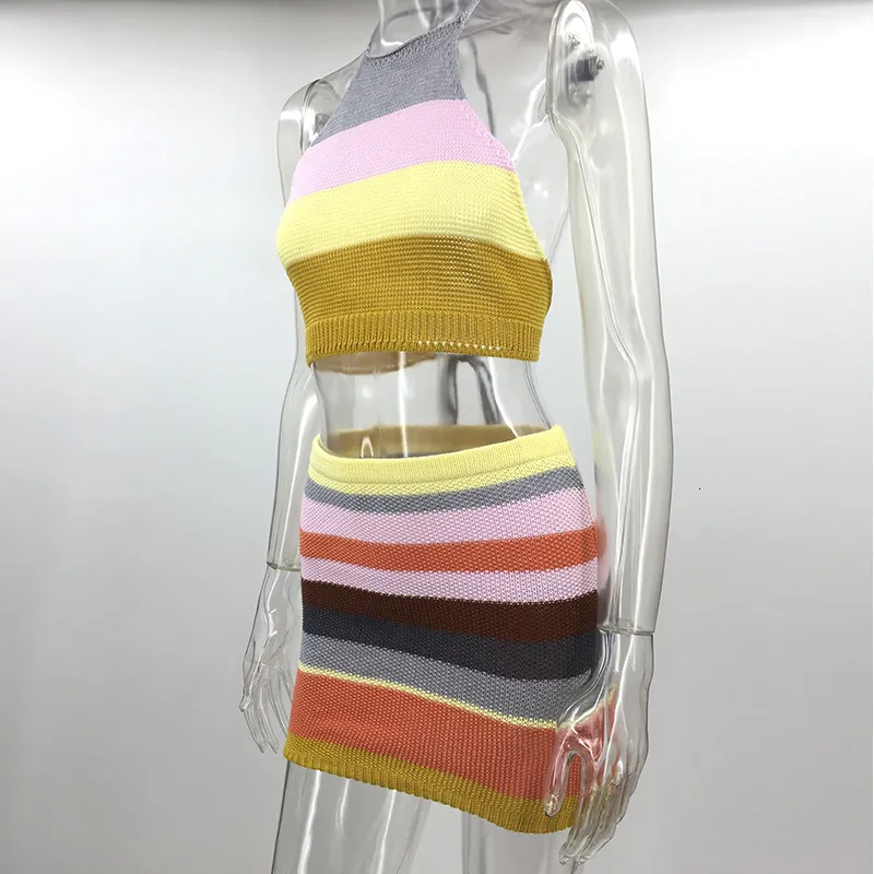 Women's Summer Casual Sheath Knitted Backless Two-Piece Dress