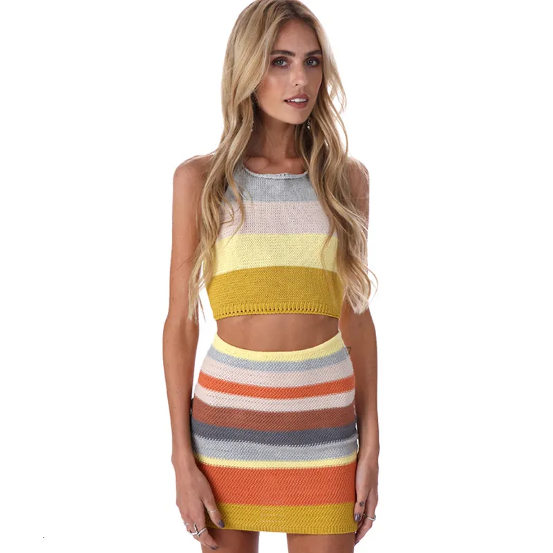 Women's Summer Casual Sheath Knitted Backless Two-Piece Dress