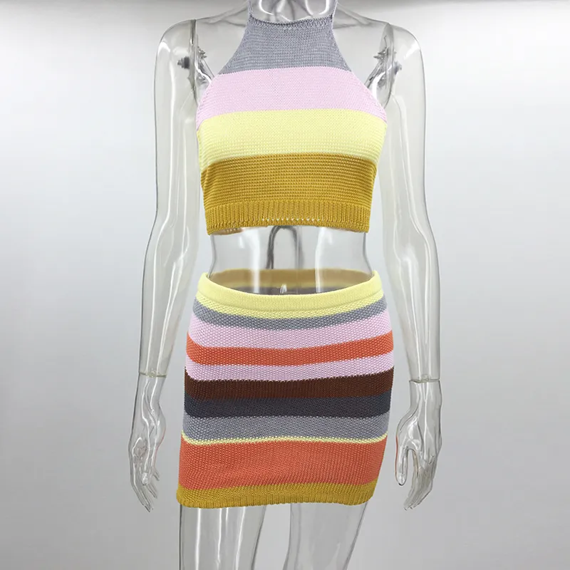 Women's Summer Casual Sheath Knitted Backless Two-Piece Dress