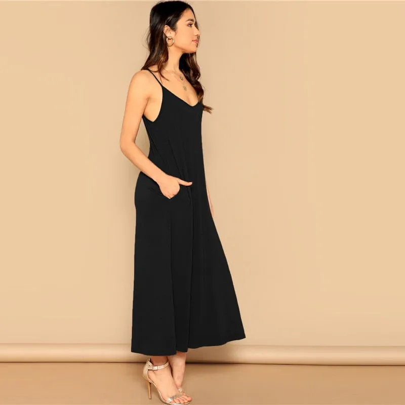 Women's Summer Casual Sleeveless Maxi Dress With Pockets