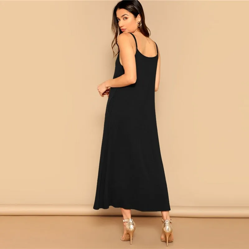 Women's Summer Casual Sleeveless Maxi Dress With Pockets