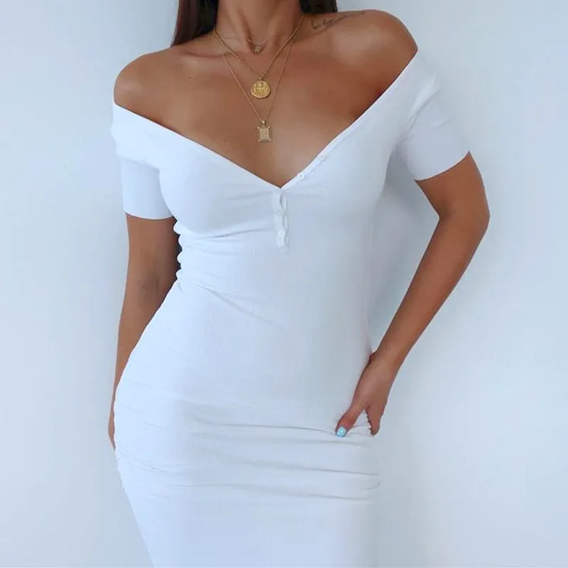 Women's Summer Casual Stretchy V-Neck Bodycon Dress