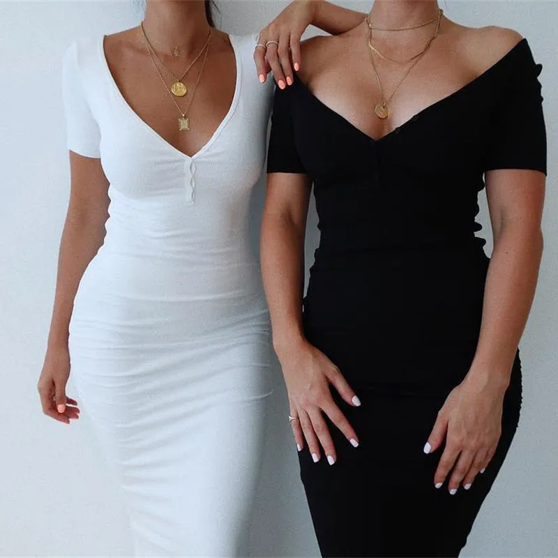 Women's Summer Casual Stretchy V-Neck Bodycon Dress