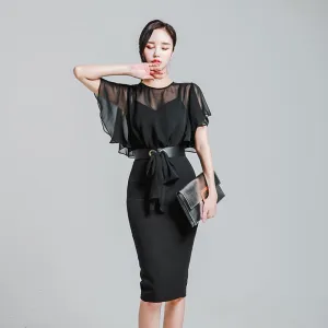 Women's Summer Chiffon Patchwork Sheath Dress With Ruffles
