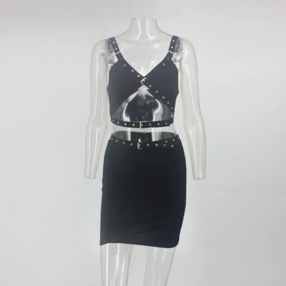 Women's Summer Knitted V-Neck Two-Piece Short Dress