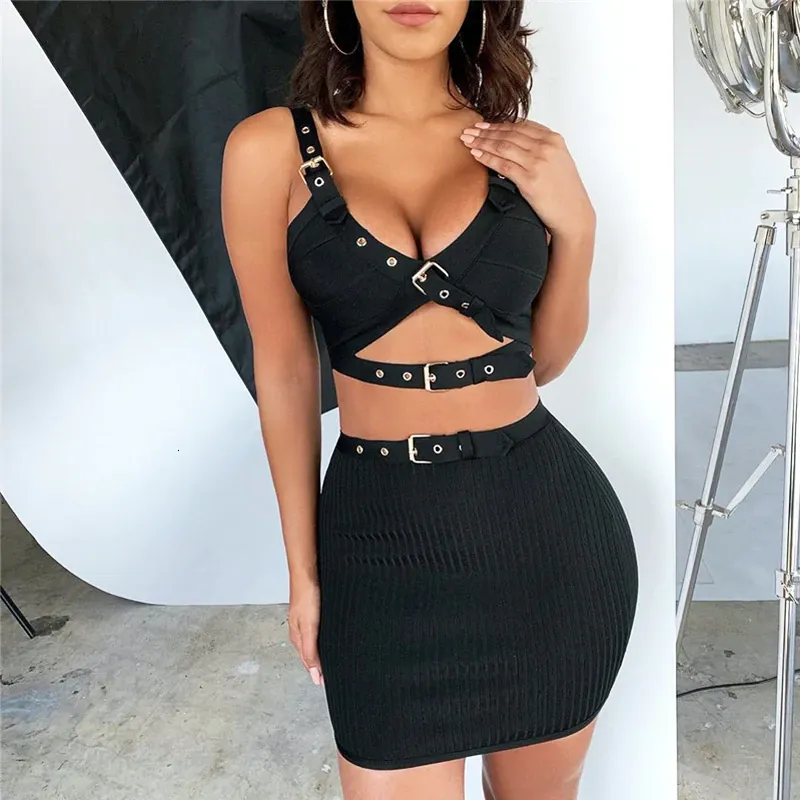 Women's Summer Knitted V-Neck Two-Piece Short Dress