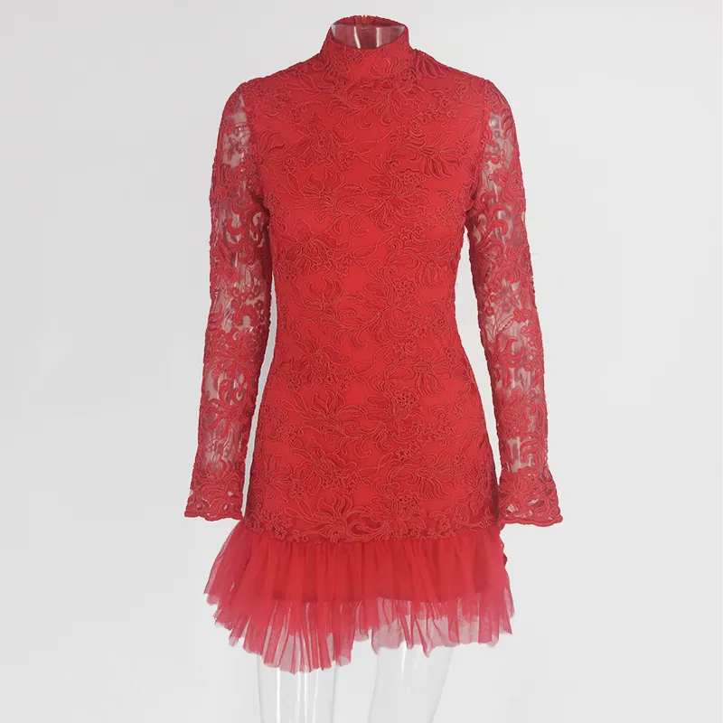 Women's Summer Lace O-Neck High-Waist Mini Dress