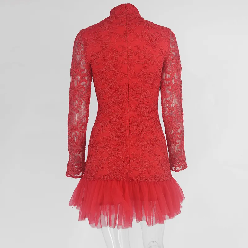 Women's Summer Lace O-Neck High-Waist Mini Dress