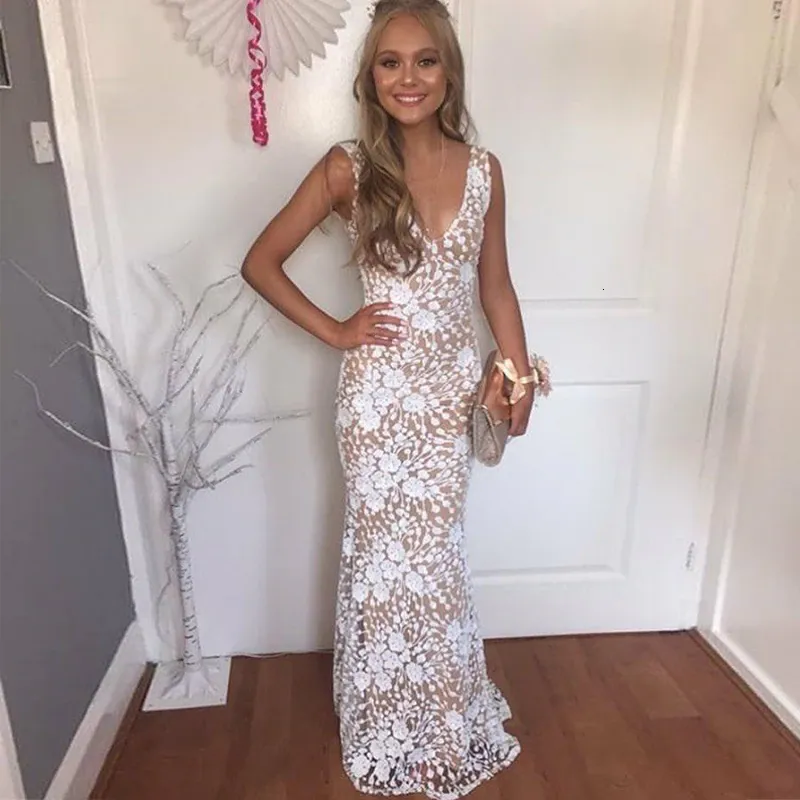 Women's Summer Lace V-Neck Sheath Long Dress