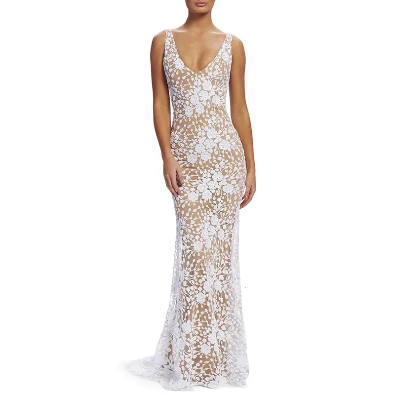 Women's Summer Lace V-Neck Sheath Long Dress