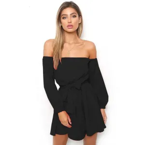 Women's Summer Long-Sleeved Off-Shoulder Strapless Slash Neck Dress