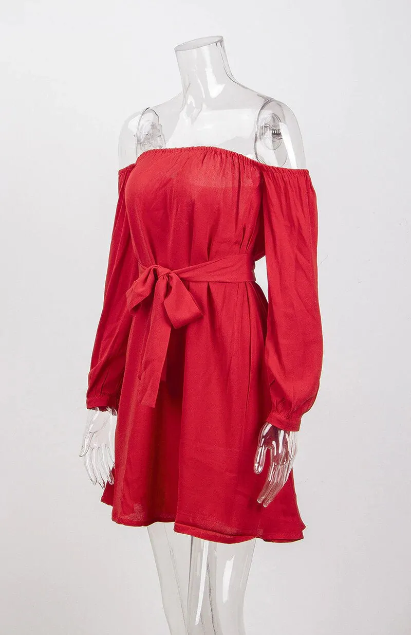 Women's Summer Long-Sleeved Off-Shoulder Strapless Slash Neck Dress